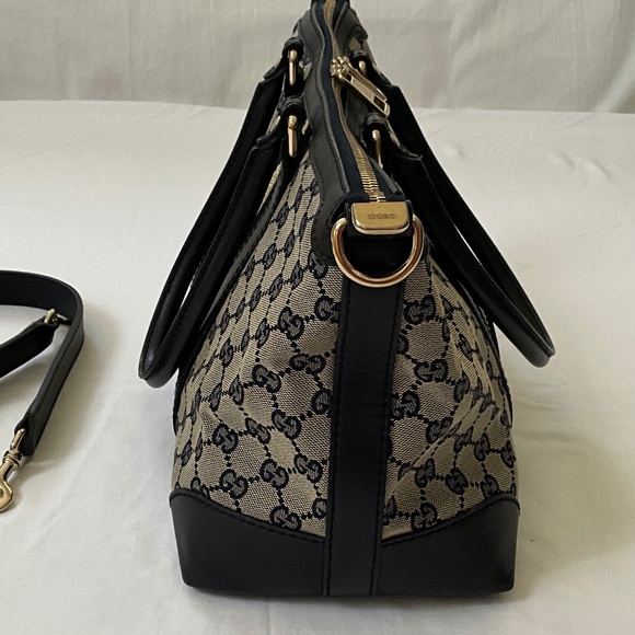 GUCCI Vintage GG Monogram Canvas Sherry Line Satchel Tote Blue - Picture 5 of 16